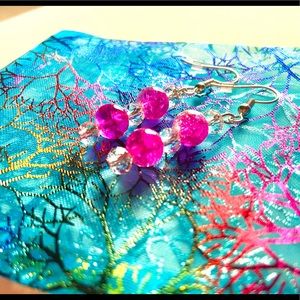 Pink and White Glass Beaded Silver Earring